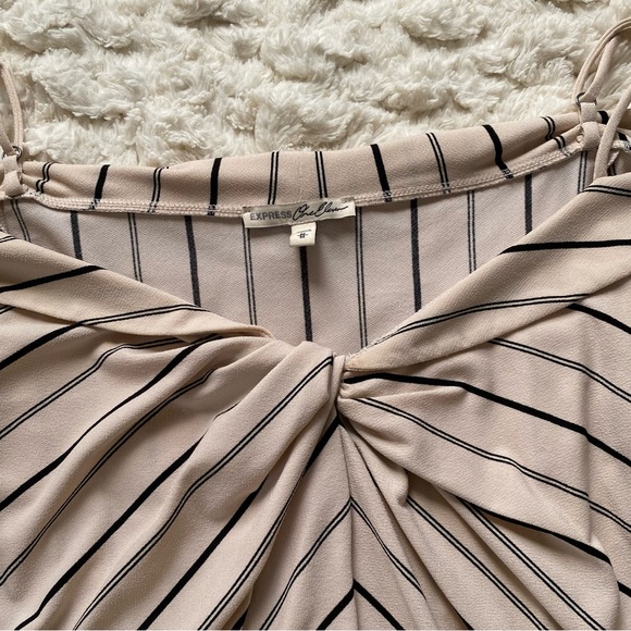 Express One Eleven Cold Shoulder Cream Striped Cropped Blouse - Picture 4 of 7